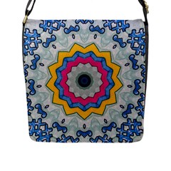 Kaleidoscope Bright Flower Mandala Flap Closure Messenger Bag (l) by Pakrebo