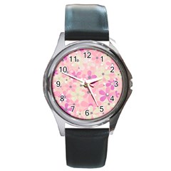 Background Floral Non Seamless Round Metal Watch by Pakrebo