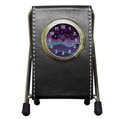 Scenery Sea Full Moon Stylized Pen Holder Desk Clock by Pakrebo