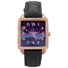 Scenery Sea Full Moon Stylized Rose Gold Leather Watch  by Pakrebo