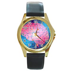 Evolution Artificial Intelligence Round Gold Metal Watch by Pakrebo