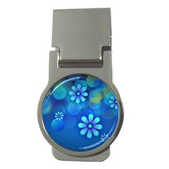 Bokeh Floral Blue Design Money Clips (round)  by Pakrebo