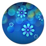 Bokeh Floral Blue Design Magnet 5  (Round) Front