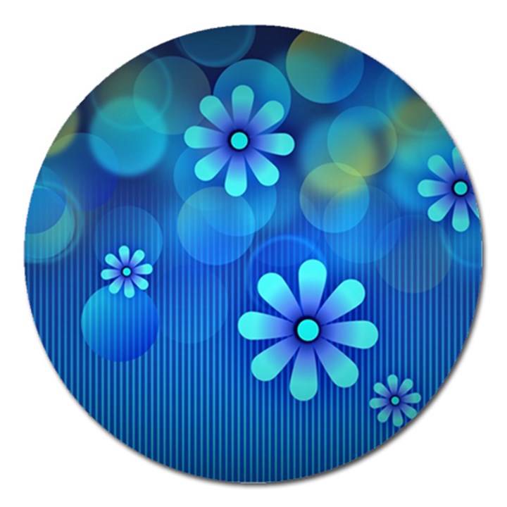 Bokeh Floral Blue Design Magnet 5  (Round)