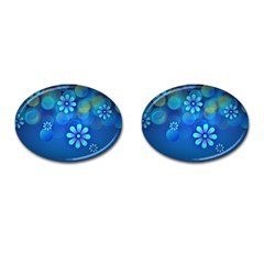 Bokeh Floral Blue Design Cufflinks (oval) by Pakrebo