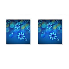 Bokeh Floral Blue Design Cufflinks (square) by Pakrebo