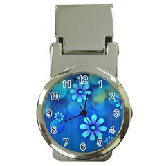 Bokeh Floral Blue Design Money Clip Watches by Pakrebo