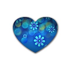 Bokeh Floral Blue Design Rubber Coaster (heart)  by Pakrebo