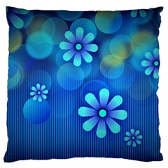 Bokeh Floral Blue Design Large Flano Cushion Case (two Sides) by Pakrebo