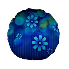 Bokeh Floral Blue Design Standard 15  Premium Flano Round Cushions by Pakrebo