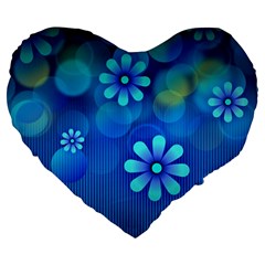 Bokeh Floral Blue Design Large 19  Premium Flano Heart Shape Cushions by Pakrebo