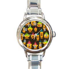 Pattern Non Seamless Objects Pots Round Italian Charm Watch by Pakrebo