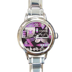 Background Abstract Geometric Round Italian Charm Watch by Pakrebo