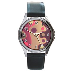 Background Wavy Pinks Bright Round Metal Watch by Pakrebo