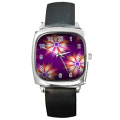 Floral Non Seamless Pattern Purple Square Metal Watch by Pakrebo