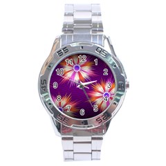 Floral Non Seamless Pattern Purple Stainless Steel Analogue Watch by Pakrebo