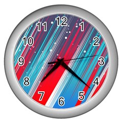 Abstract Red White Blue Feathery Wall Clock (silver)