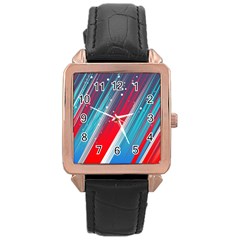 Abstract Red White Blue Feathery Rose Gold Leather Watch  by Pakrebo