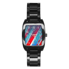 Abstract Red White Blue Feathery Stainless Steel Barrel Watch