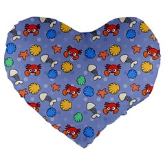 Crabs Pattern Large 19  Premium Flano Heart Shape Cushions