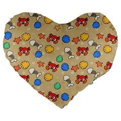 Crabs Pattern Large 19  Premium Flano Heart Shape Cushions