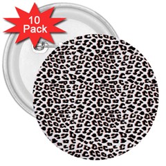 3d Leopard Print Black Brown 3  Buttons (10 Pack)  by LoolyElzayat