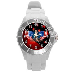 Happy 4th Of July Round Plastic Sport Watch (l) by FantasyWorld7