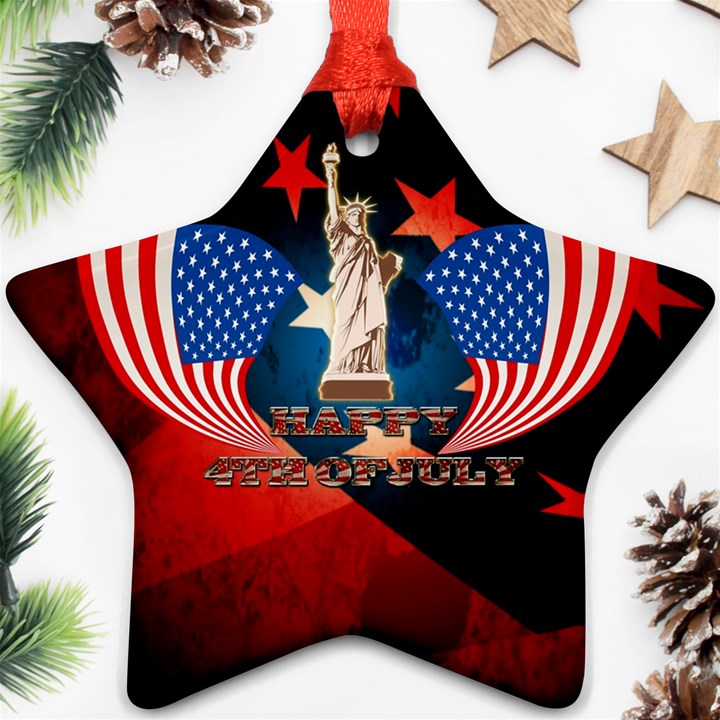 Happy 4th Of July Star Ornament (Two Sides)