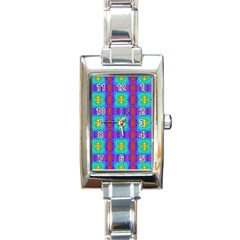 Groovy Green Orange Blue Yellow Square Pattern Rectangle Italian Charm Watch by BrightVibesDesign