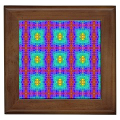 Groovy Green Orange Blue Yellow Square Pattern Framed Tiles by BrightVibesDesign