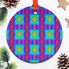 Groovy Green Orange Blue Yellow Square Pattern Ornament (round) by BrightVibesDesign