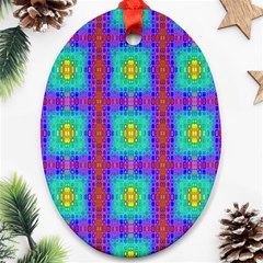 Groovy Green Orange Blue Yellow Square Pattern Ornament (oval)