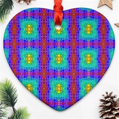 Groovy Green Orange Blue Yellow Square Pattern Ornament (heart) by BrightVibesDesign