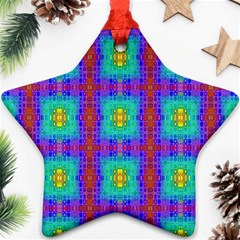 Groovy Green Orange Blue Yellow Square Pattern Ornament (star) by BrightVibesDesign