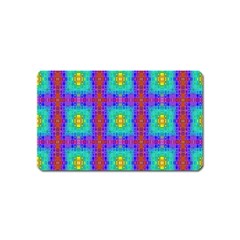 Groovy Green Orange Blue Yellow Square Pattern Magnet (name Card) by BrightVibesDesign