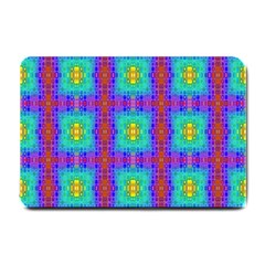 Groovy Green Orange Blue Yellow Square Pattern Small Doormat  by BrightVibesDesign