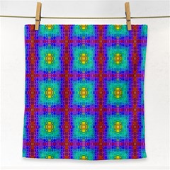 Groovy Green Orange Blue Yellow Square Pattern Face Towel by BrightVibesDesign