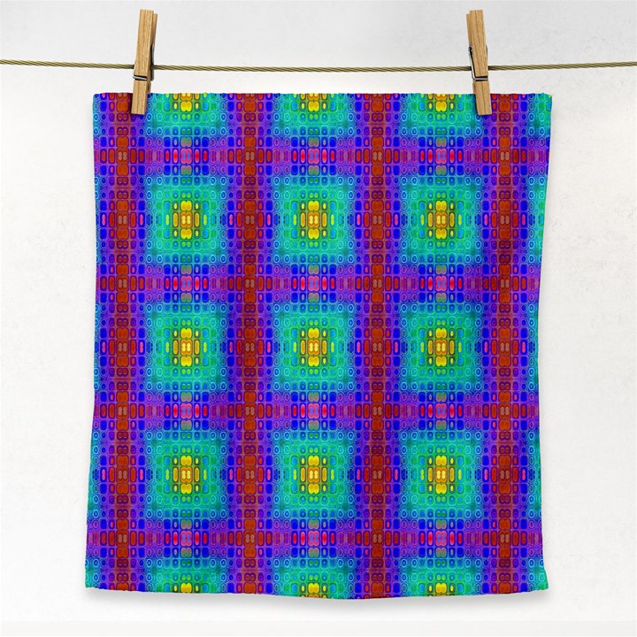 Groovy Green Orange Blue Yellow Square Pattern Face Towel