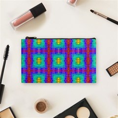 Groovy Green Orange Blue Yellow Square Pattern Cosmetic Bag (small) by BrightVibesDesign