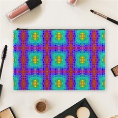 Groovy Green Orange Blue Yellow Square Pattern Cosmetic Bag (large) by BrightVibesDesign