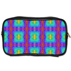 Groovy Green Orange Blue Yellow Square Pattern Toiletries Bag (two Sides) by BrightVibesDesign