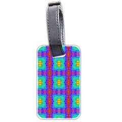 Groovy Green Orange Blue Yellow Square Pattern Luggage Tag (two Sides) by BrightVibesDesign