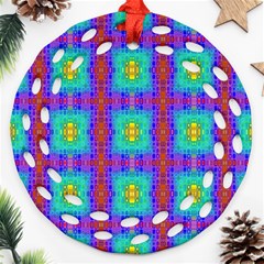 Groovy Green Orange Blue Yellow Square Pattern Ornament (round Filigree)