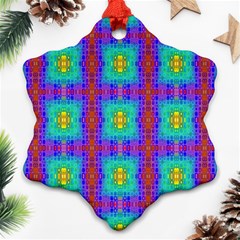 Groovy Green Orange Blue Yellow Square Pattern Ornament (snowflake)