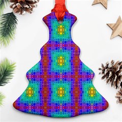 Groovy Green Orange Blue Yellow Square Pattern Ornament (christmas Tree) 