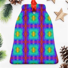 Groovy Green Orange Blue Yellow Square Pattern Ornament (bell)