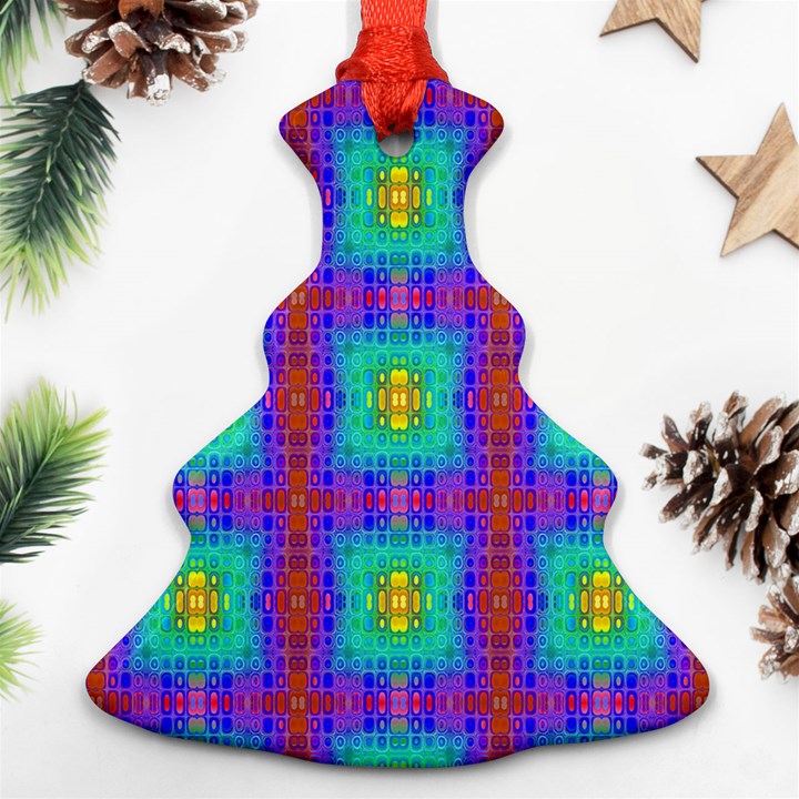 Groovy Green Orange Blue Yellow Square Pattern Christmas Tree Ornament (Two Sides)