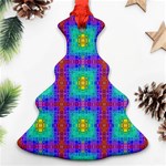 Groovy Green Orange Blue Yellow Square Pattern Christmas Tree Ornament (Two Sides) Back