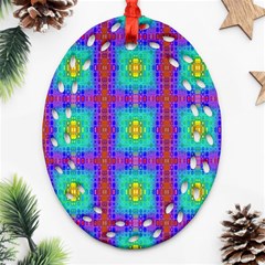 Groovy Green Orange Blue Yellow Square Pattern Ornament (oval Filigree)