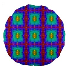 Groovy Green Orange Blue Yellow Square Pattern Large 18  Premium Round Cushions by BrightVibesDesign